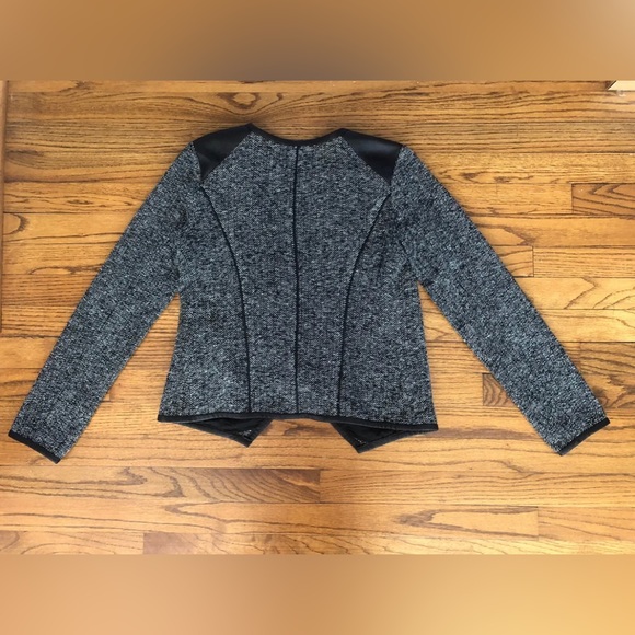JCPenney A.n.a. Black White Tweed Faux Leather Open Blazer Jacket Women’s XS - Picture 4 of 7